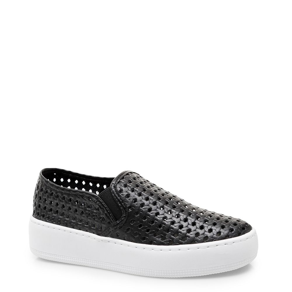 slip on couro preto feminino