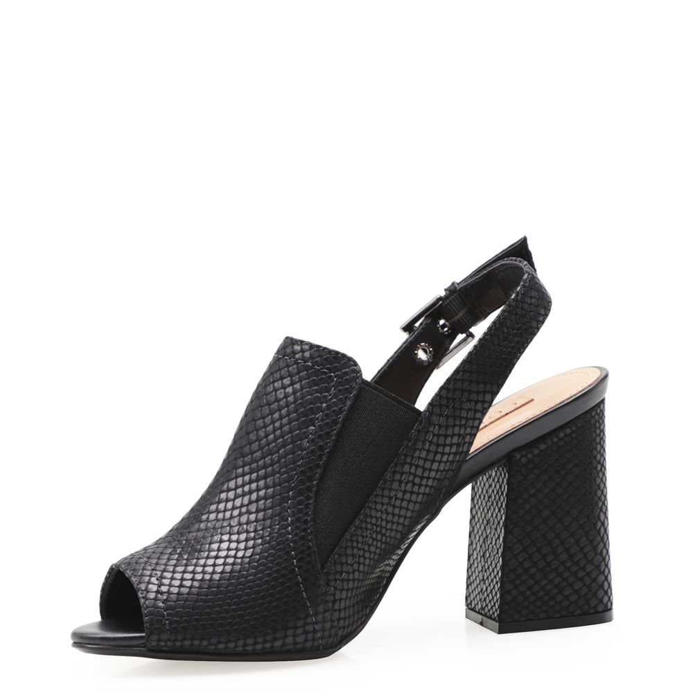 Sandália Feminina Open Toe Slingback - Couro Snake Preto - corello