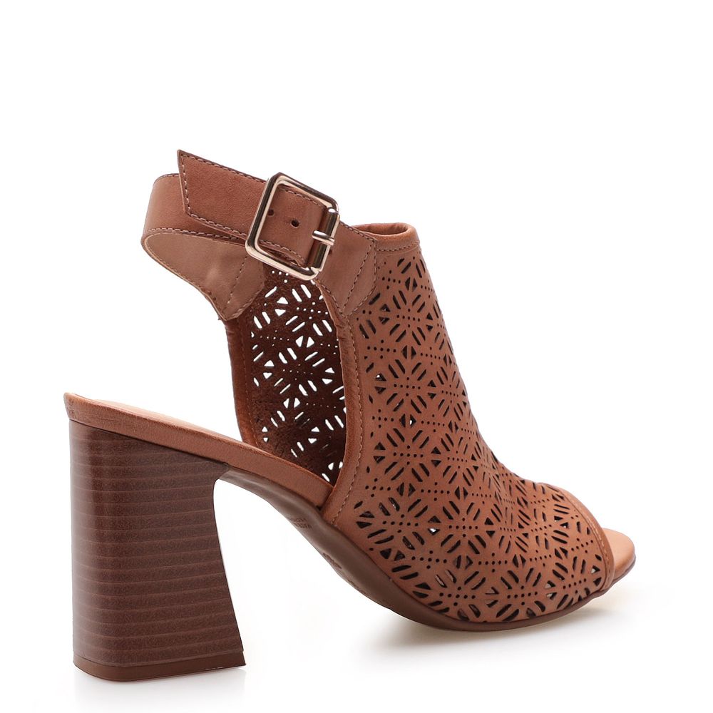Sandália Feminina Open Boot Lasercut - Couro Marrom - corello