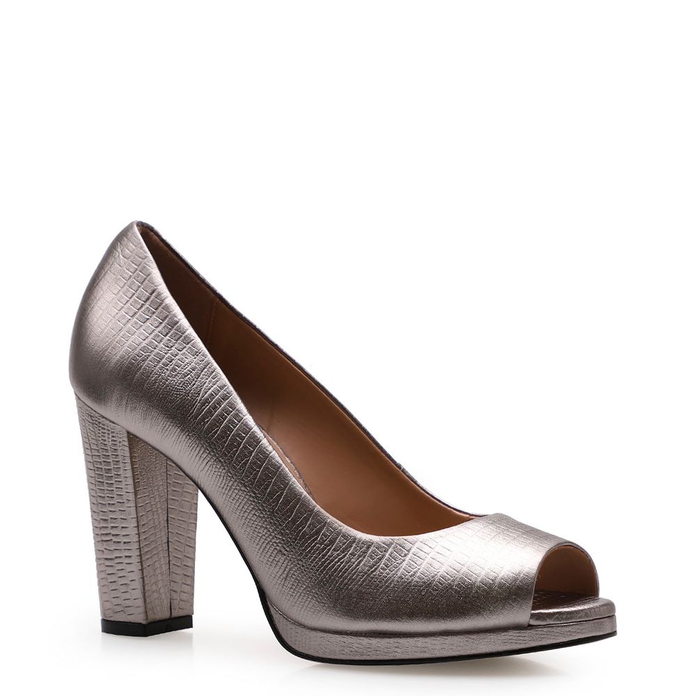 Peep Toe - Lezard Prata Velho - corello