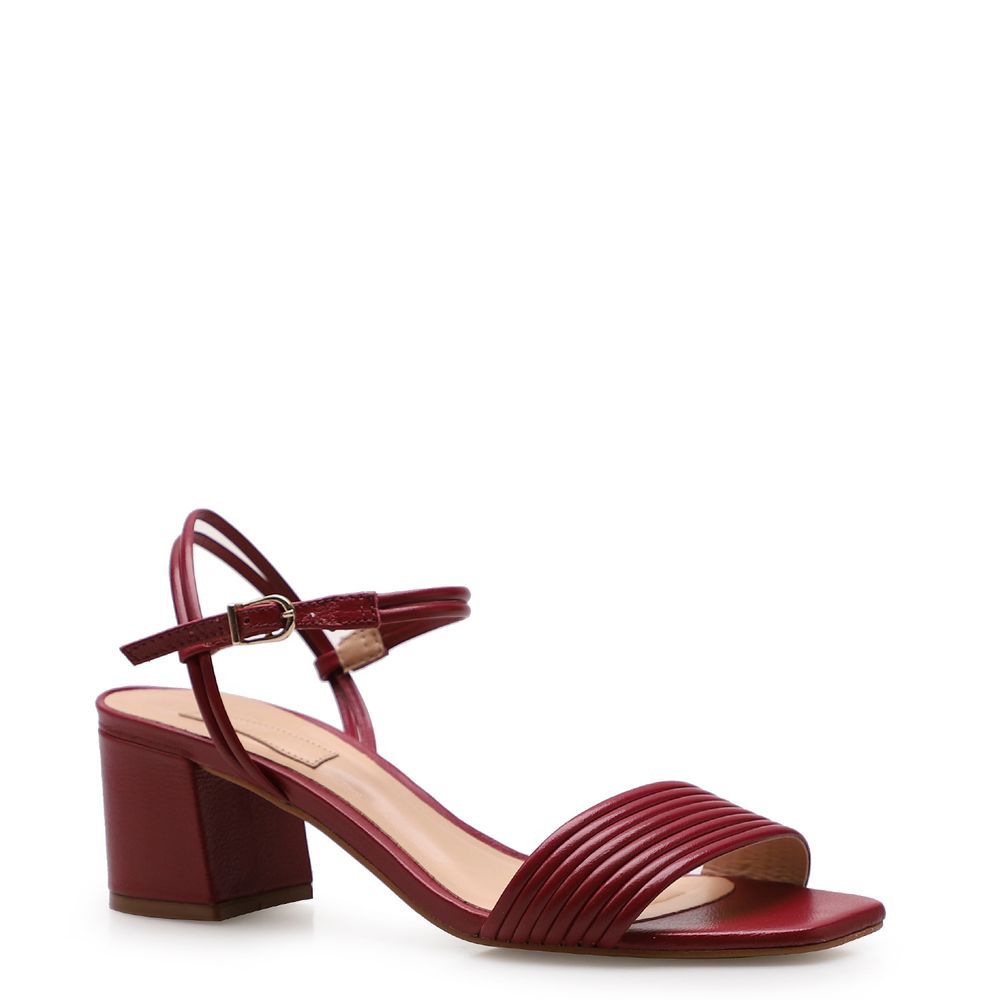 Sandália Feminia Strappy Salto Bloco - Couro Fly Vermelho - corello