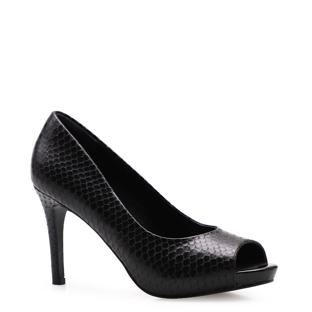 Peep Toe Python - Couro Preto - corello