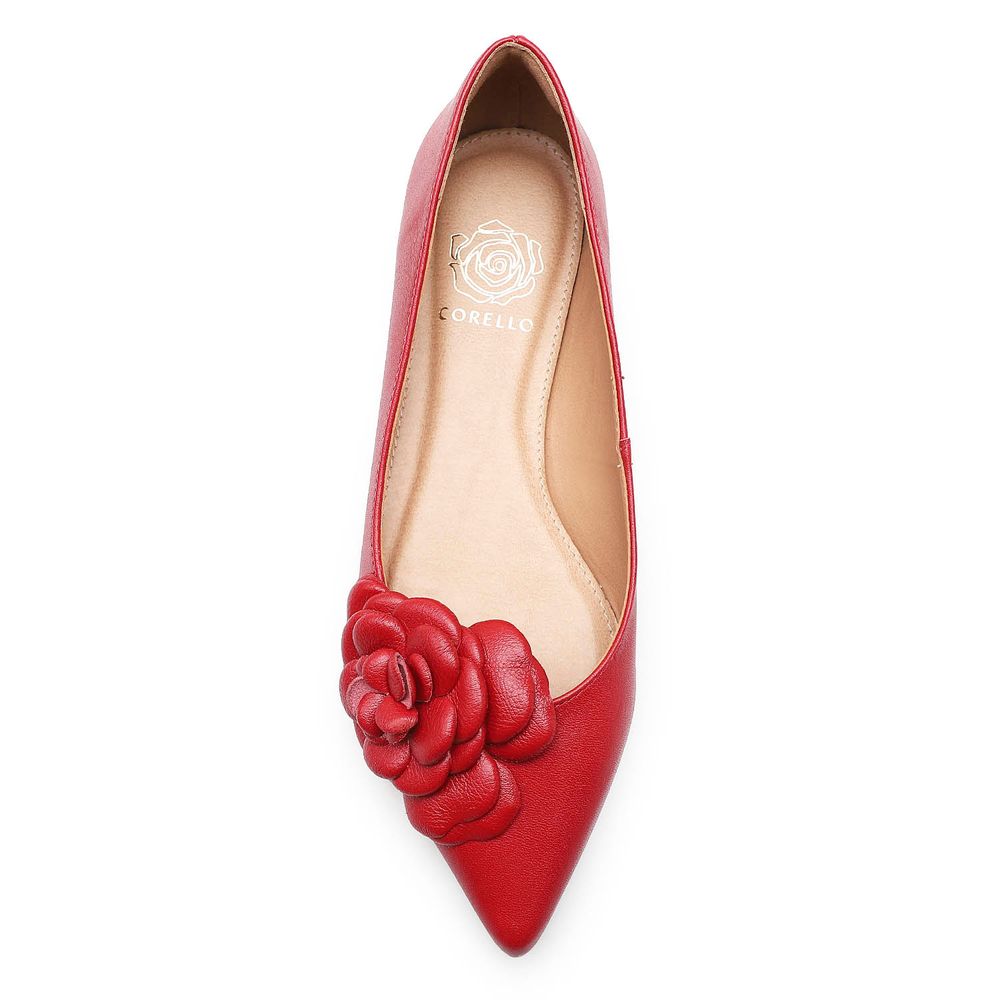 Sapatilha Flor - Couro Vermelho - corello