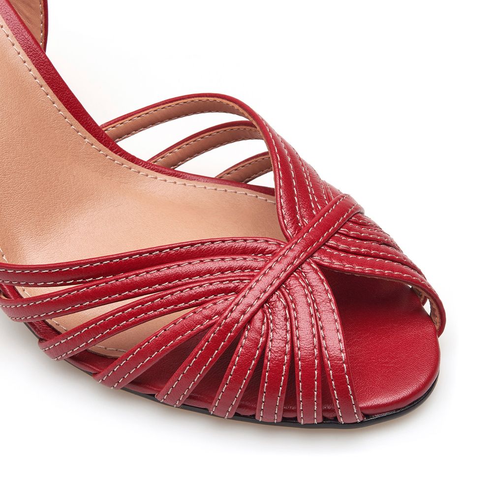 Peep Toe Tiras - Couro Vermelho - corello