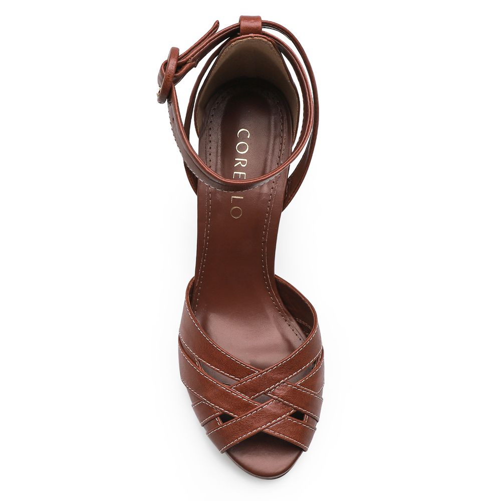 Sandália Tiras - Couro Marrom Escuro - corello