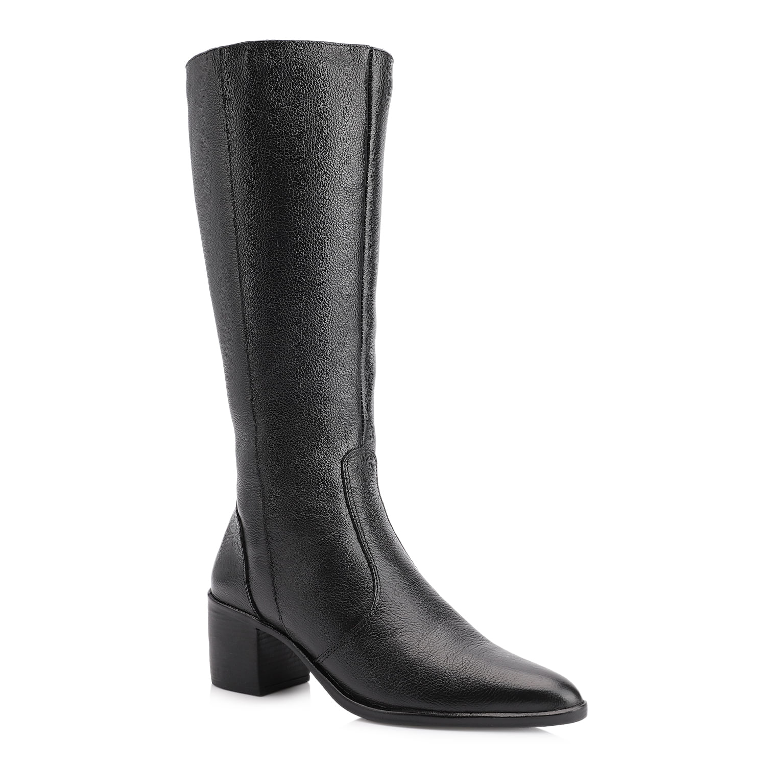 Bota - Preto Cano Alto Salto Baixo Couro Bico Redondo